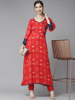 Red printed cotton ethnic-kurtis 5