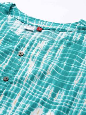 Turquoise printed cotton ethnic-kurtis 2