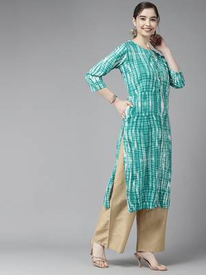 Turquoise printed cotton ethnic-kurtis 3