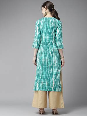Turquoise printed cotton ethnic-kurtis 4