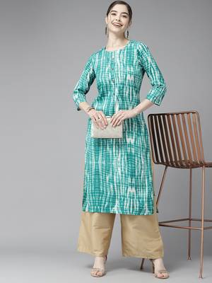 Turquoise printed cotton ethnic-kurtis 5
