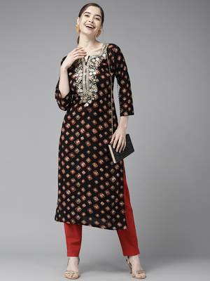 Black embroidered cotton ethnic-kurtis 1