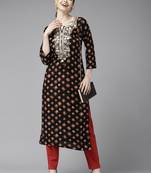Black embroidered cotton ethnic-kurtis