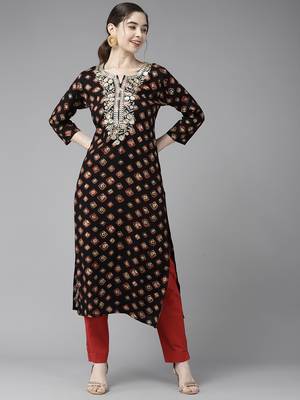 Black embroidered cotton ethnic-kurtis 3