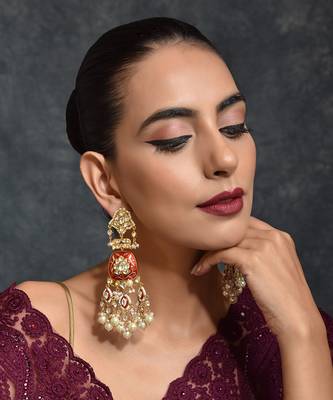 Red Gold Tone Kundan Earrings 2