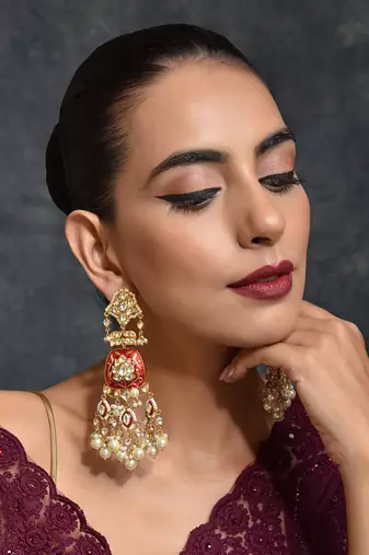 Red Gold Tone Kundan Earrings