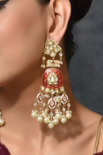 Red Gold Tone Kundan Earrings