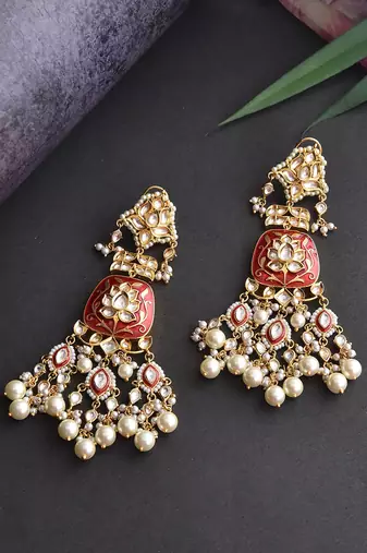 Red Gold Tone Kundan Earrings