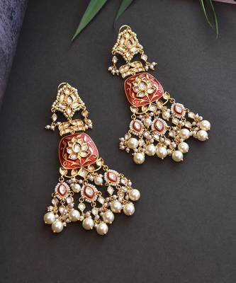 Red Gold Tone Kundan Earrings 5