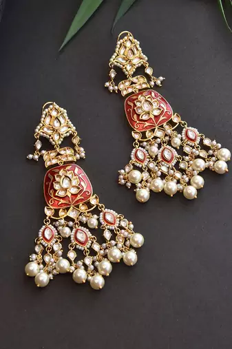 Red Gold Tone Kundan Earrings