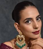 Green Gold Tone Kundan Earrings