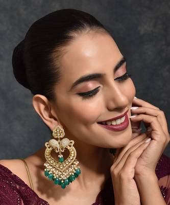Green Gold Tone Kundan Earrings 2