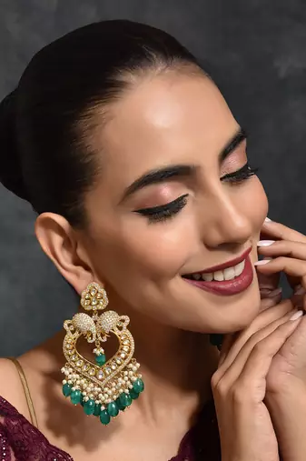 Green Gold Tone Kundan Earrings