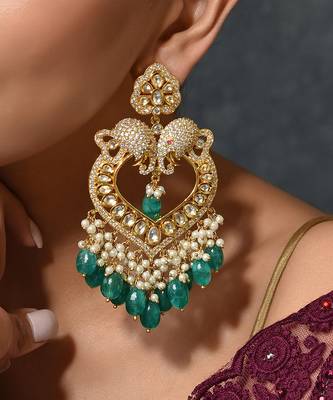 Green Gold Tone Kundan Earrings 3