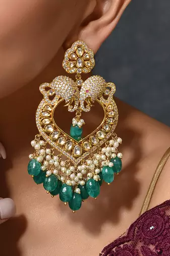 Green Gold Tone Kundan Earrings