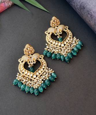 Green Gold Tone Kundan Earrings 4