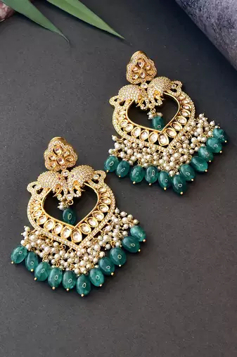 Green Gold Tone Kundan Earrings