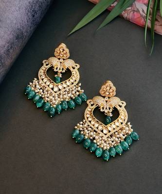 Green Gold Tone Kundan Earrings 5