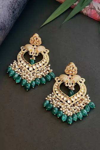 Green Gold Tone Kundan Earrings