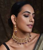 Purple Gold Tone Kundan Necklace Set