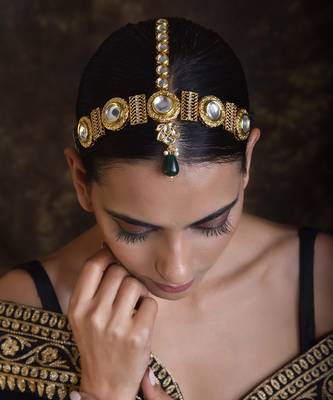 Green Gold Tone Polki Matha Patti 1