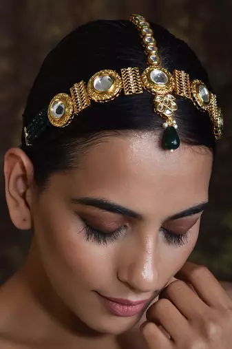 Green Gold Tone Polki Matha Patti