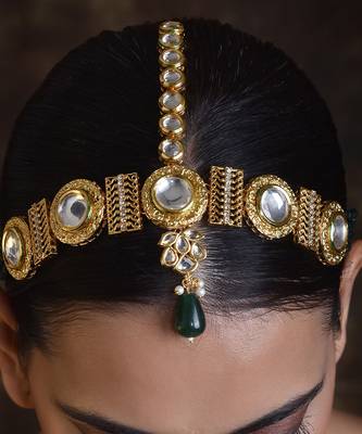 Green Gold Tone Polki Matha Patti 3