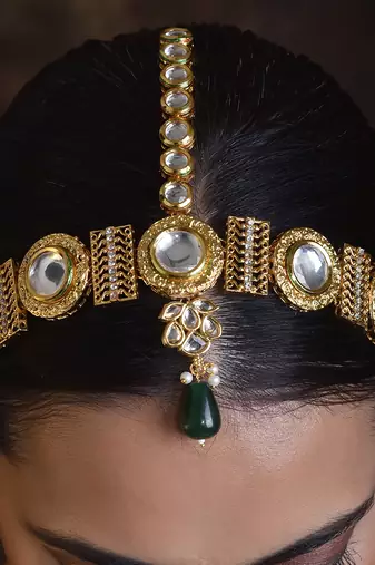 Green Gold Tone Polki Matha Patti