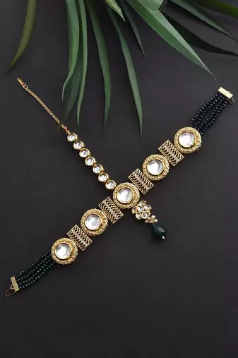 Green Gold Tone Polki Matha Patti