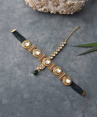 Green Gold Tone Polki Matha Patti 5