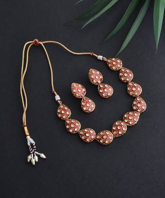 Red Gold Tone Meena Necklace Set 3