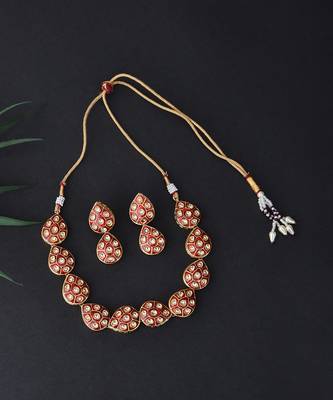 Red Gold Tone Meena Necklace Set 4