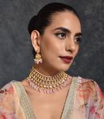 Pink Gold Tone Kundan Necklace Set