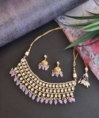 Pink Gold Tone Kundan Necklace Set 4