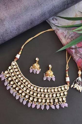 Pink Gold Tone Kundan Necklace Set