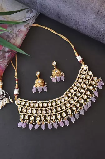 Pink Gold Tone Kundan Necklace Set