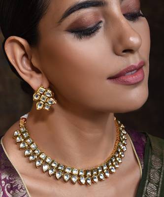 Gold Tone Kundan Necklace Set 2
