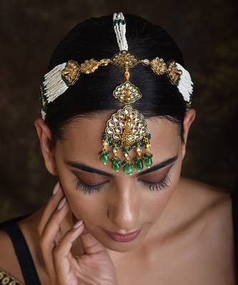 Green Gold Tone Kundan Pearl Matha Patti 2
