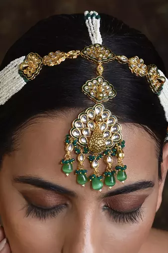 Green Gold Tone Kundan Pearl Matha Patti