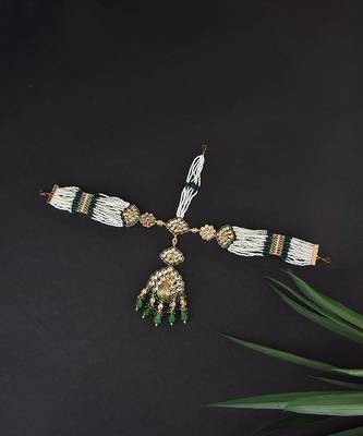 Green Gold Tone Kundan Pearl Matha Patti 4