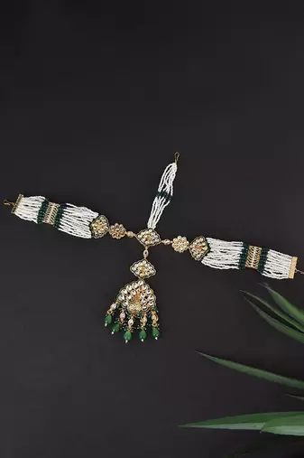Green Gold Tone Kundan Pearl Matha Patti