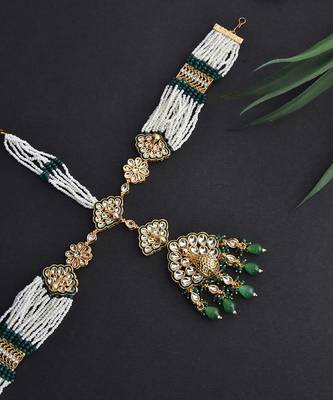Green Gold Tone Kundan Pearl Matha Patti 5