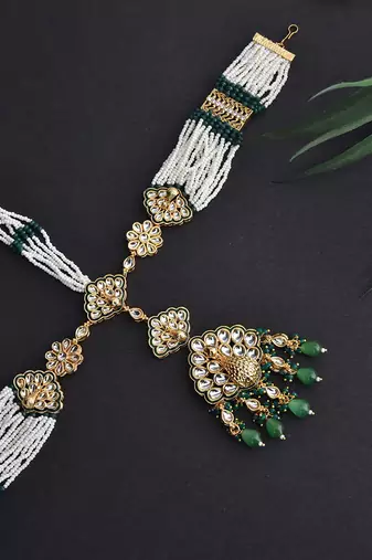 Green Gold Tone Kundan Pearl Matha Patti