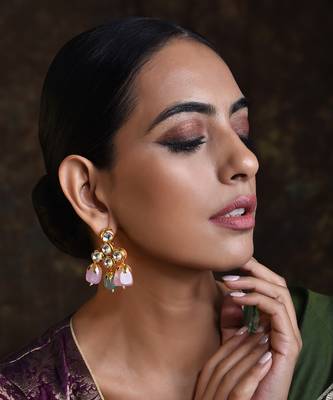 Pink Gold Tone Kundan Earrings 1