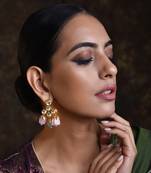 Pink Gold Tone Kundan Earrings