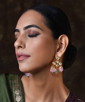 Pink Gold Tone Kundan Earrings 2