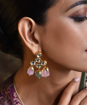 Pink Gold Tone Kundan Earrings 3