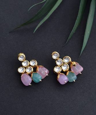 Pink Gold Tone Kundan Earrings 4