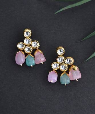 Pink Gold Tone Kundan Earrings 5