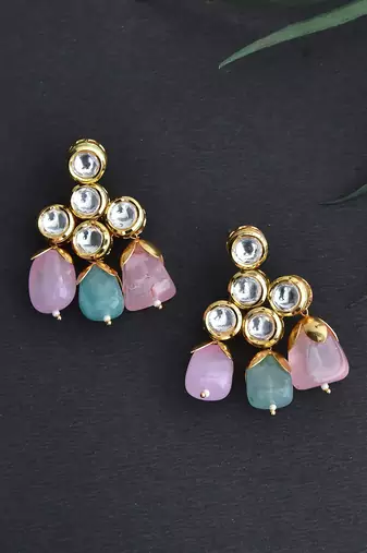 Pink Gold Tone Kundan Earrings